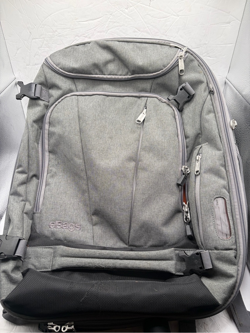EBags Mother Lode Gray Expandable Convertible Backpack Multi Pocket Orange Lin